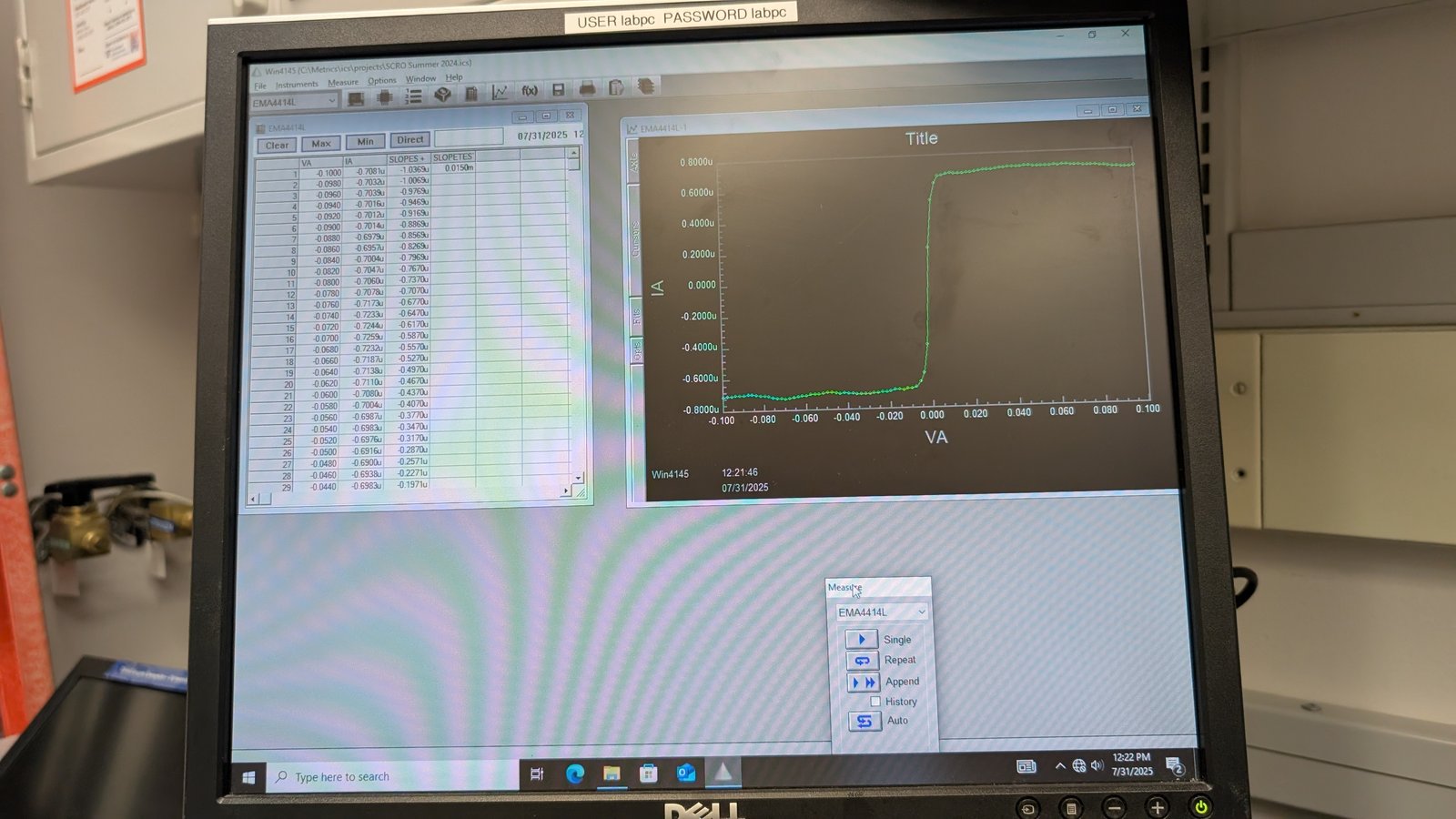 SiO2 Al Junction Behavior. Near-Ohmic behavior is observed.